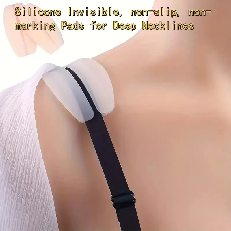 6 قطع من وسادات حمالة الصدر المصنوعة من السيليكون غير المرئية، غير قابلة للانزلاق وتخفيف الضغط لا أثر له، خيارات بيضاء/سوداء