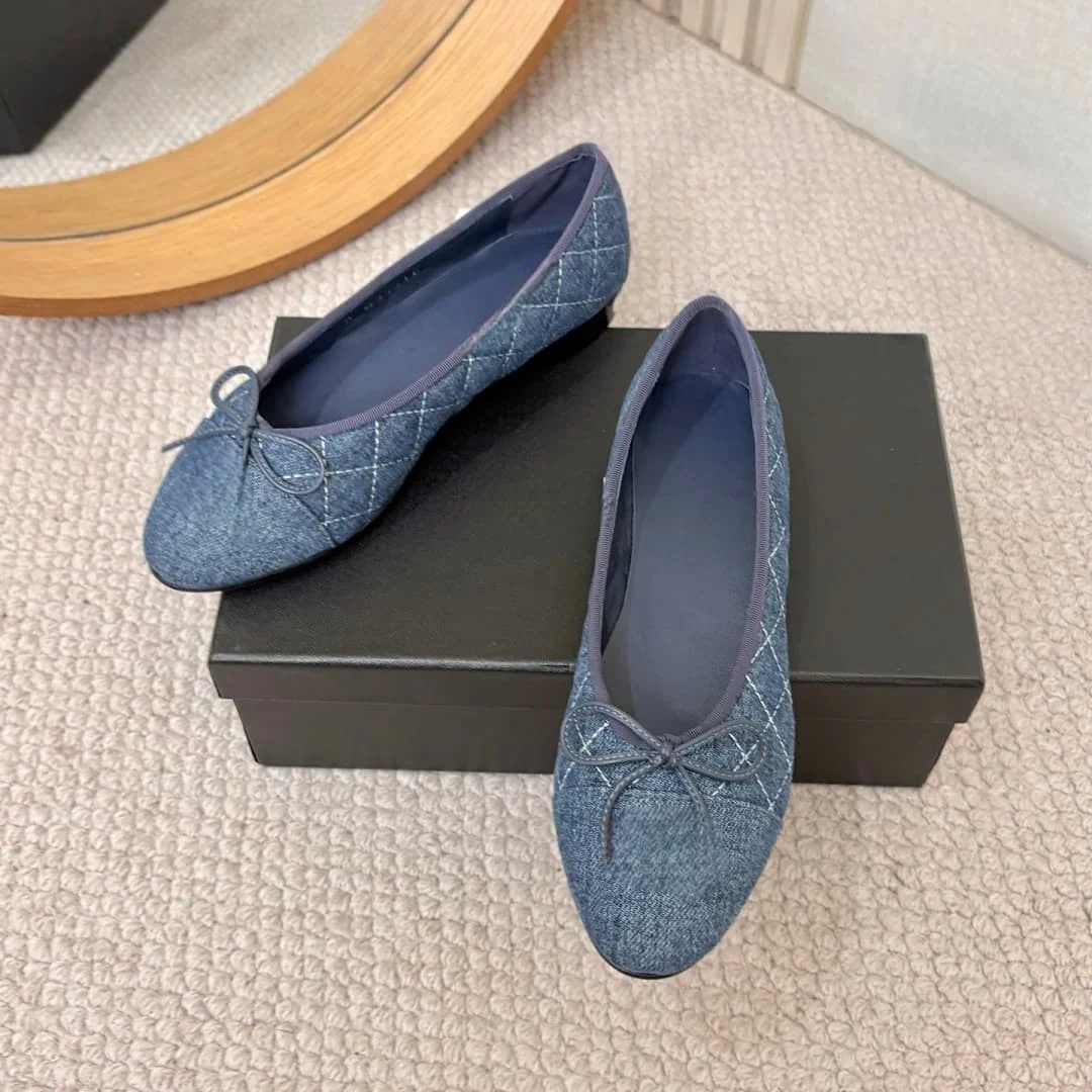 2026 Color scheme Ballet Flats Women Spring Autumn Denim Blazer Leather Bow Round Toe Comfortable Shoes Women ballet shoes