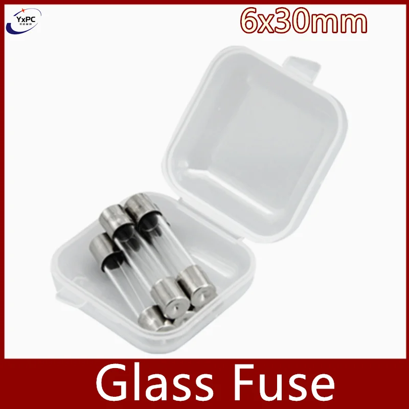 5pcs 6x30mm 250V Glass Fuse 6*30 0.1A 0.2A 0.5A 1A 2A 3A 4A 5A 8A 10A 15A 20A 25A 30A Household Fuses Wtih Box