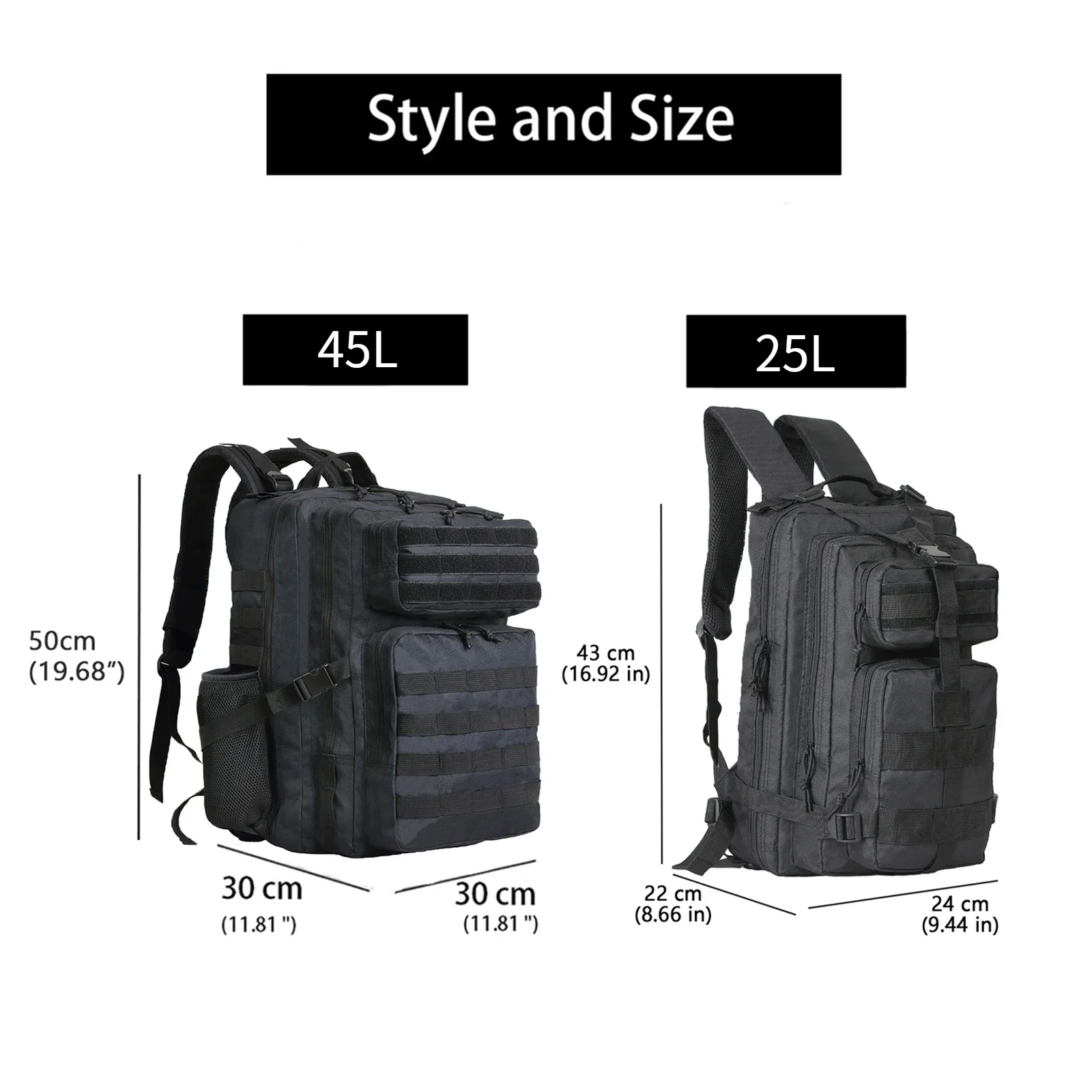 SYZM 25L/45L Large Capacity Men Tactical Backpack Outdoor Rucksack Hiking Camping Hunting Sports Travel Bags with Bottle Holder