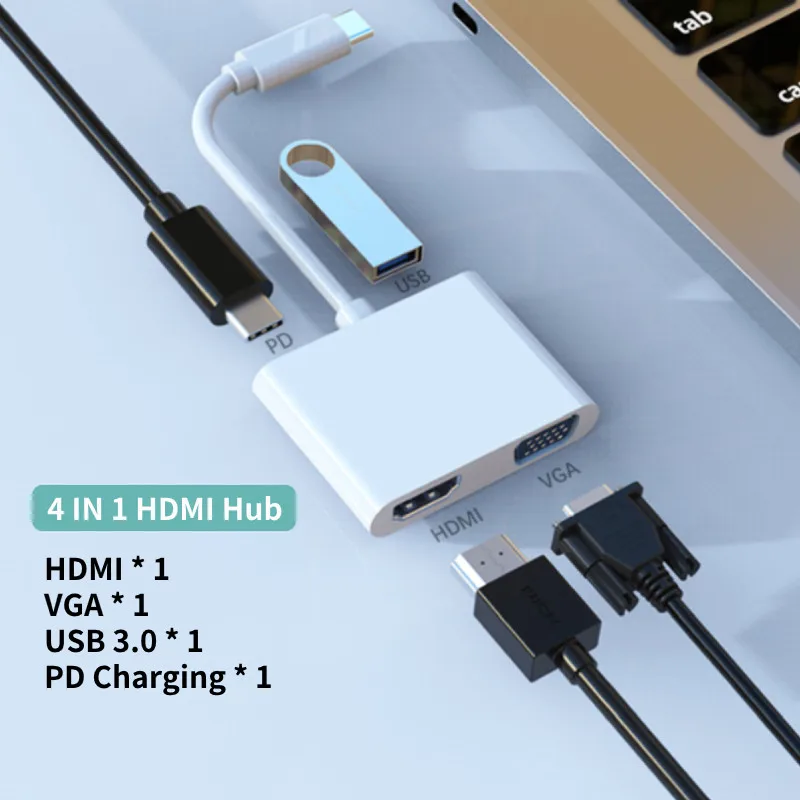 4K Type C to HDMI-compatible USB C 3.0 VGA PD Charging Adapter Docking Stand USB Hub For Macbook Samsung Huawei Xiaomi Laptop