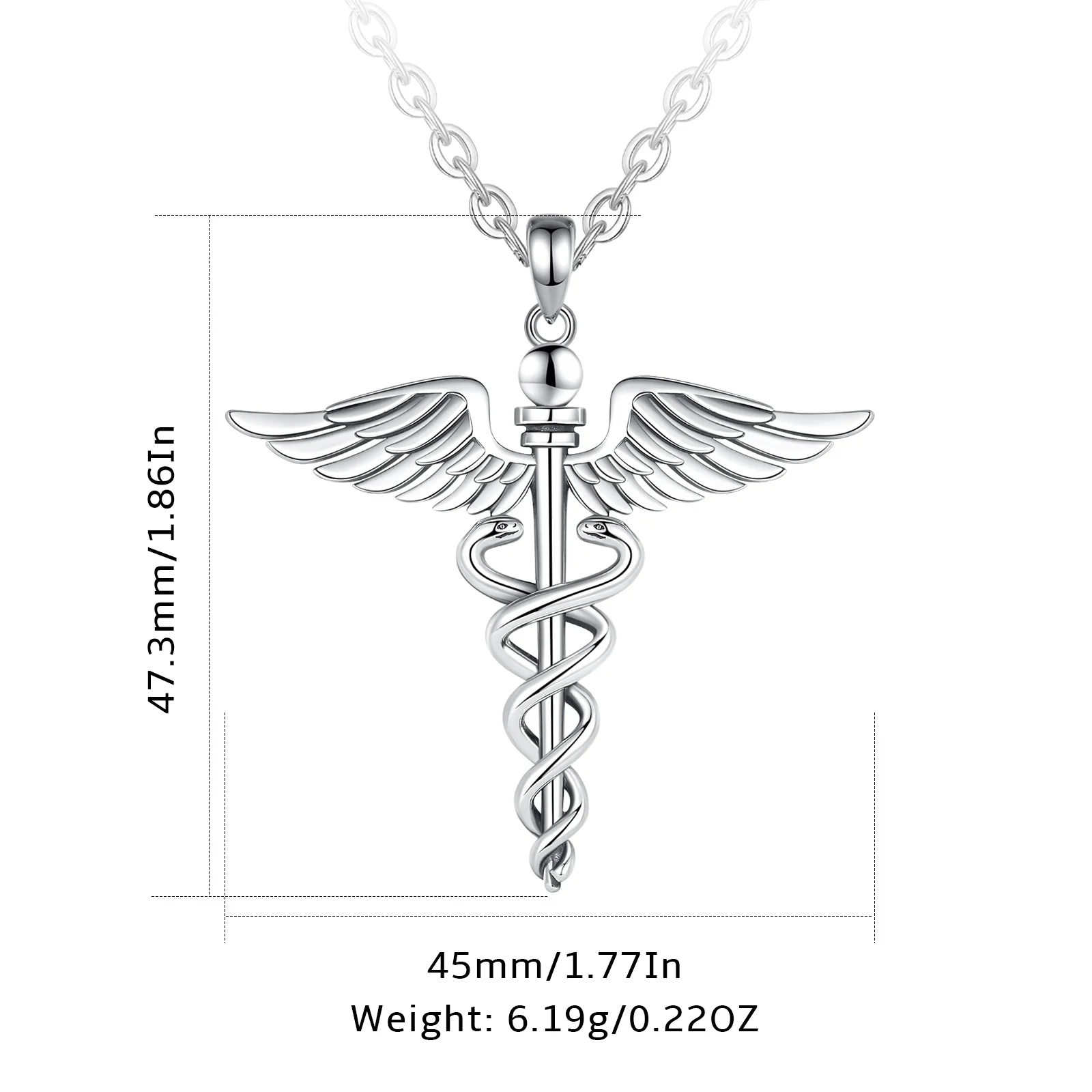 Eudora 925 Sterling Silver Caduceus Necklace Snake Wings Scepter Pendant Personality Jewelry Party Gift for Men Women