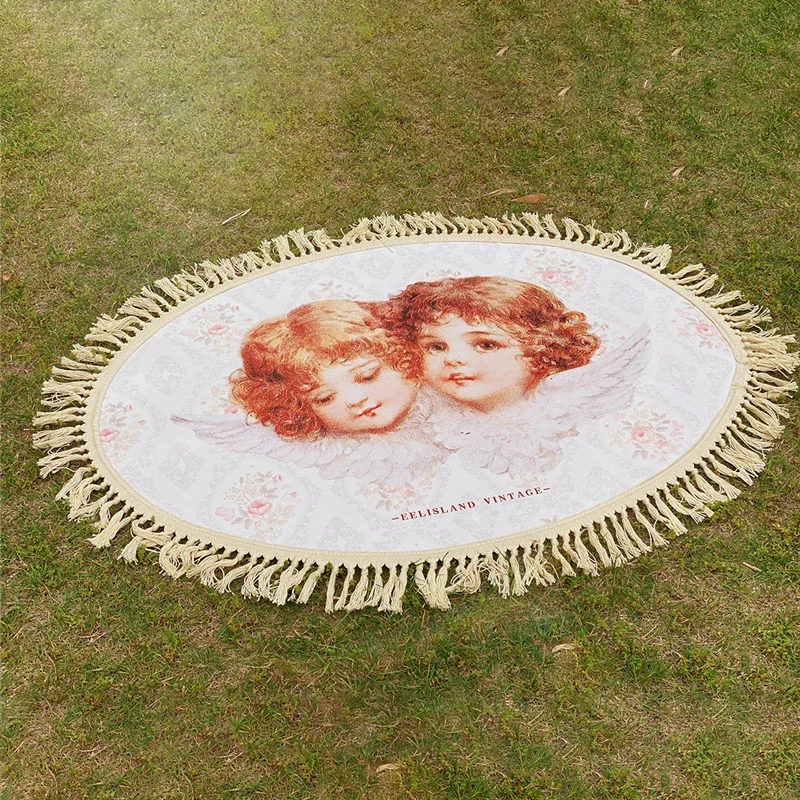 

Ретро коврики для гостиной с кисточками, европейский ангел с принтом, хлопковый ковер для крыльца, украшение для дома для спальни, маленький коврик для двери