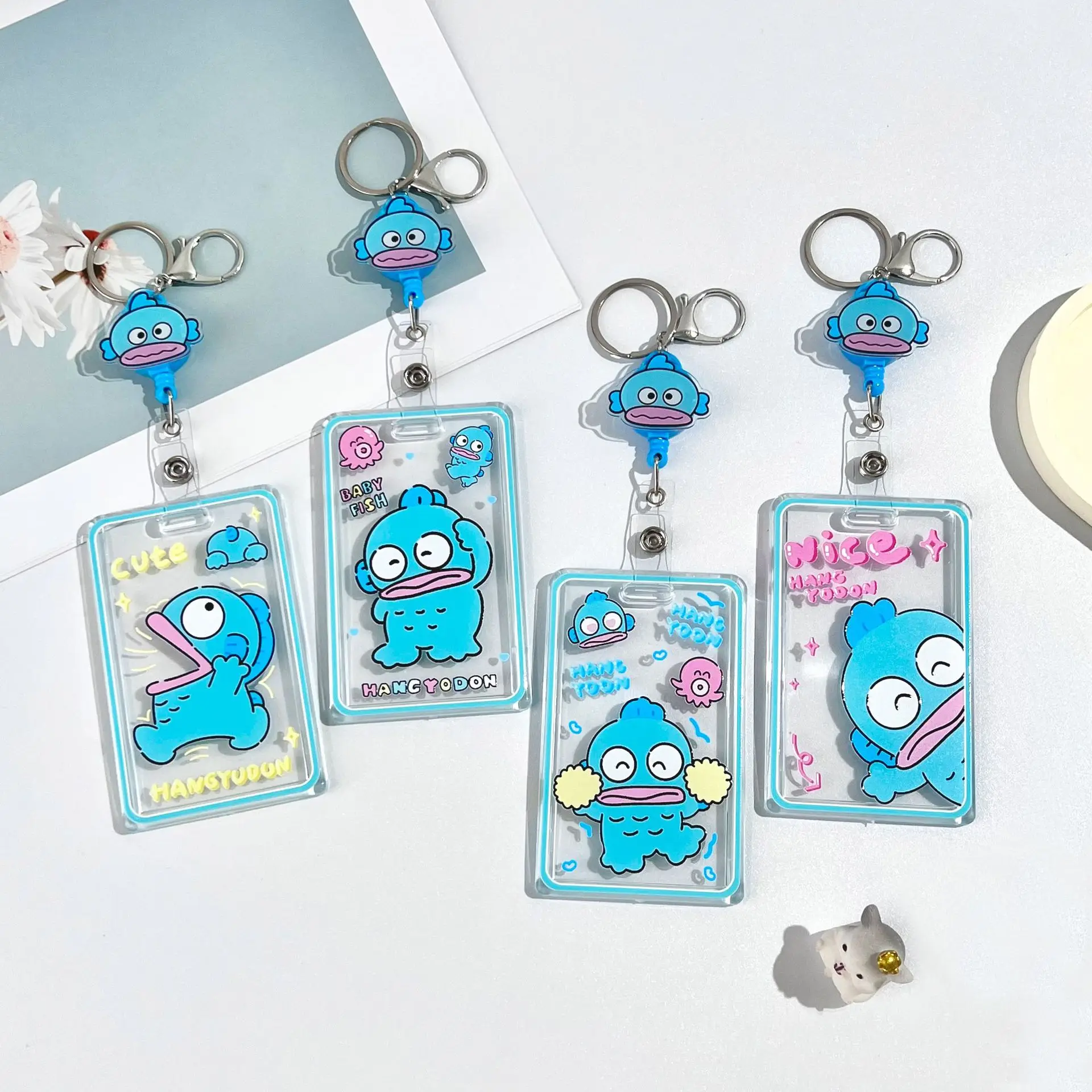 Sanrio Hangyodon Cartoon Work Card Cover Nurse ID Name Badge Holder with Retractable Badge Reel Credit Card Pass Card Sleeve