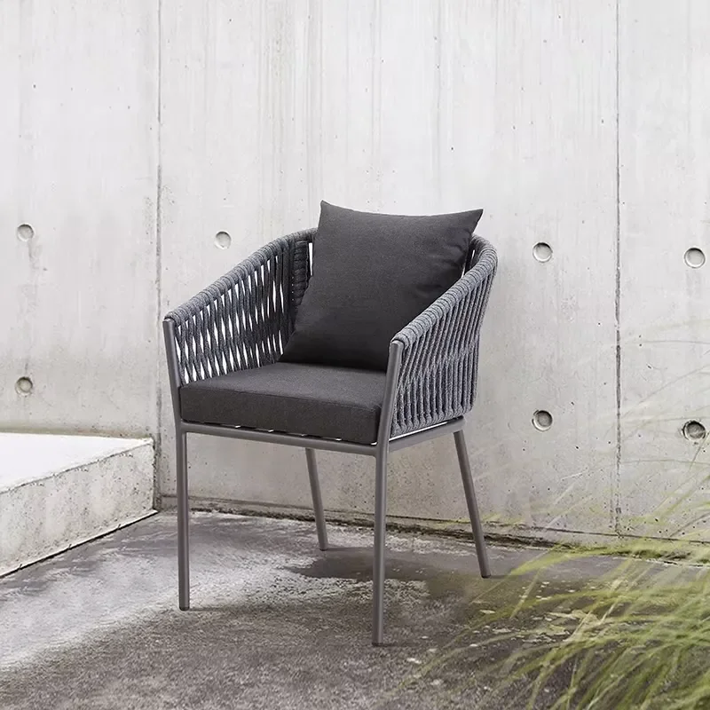 Modern Aluminum Rope Dining Chair Comfortable Outdoor Patio Furniture for Garden Front Porch Decoration Durable Seat Design