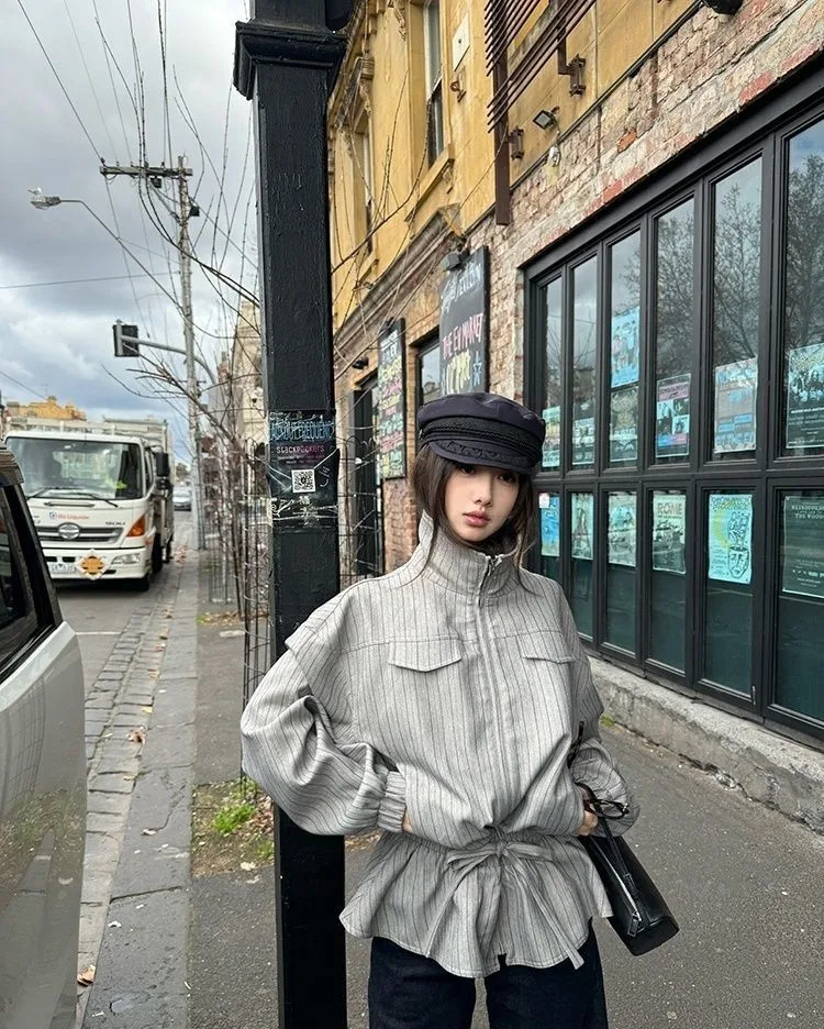 

Bomber Jackets Womens Jacket Brown Autumn Suede Patchwork Ribbed Hem Minimalist Modern Office OL Professional Chic Urban Commute