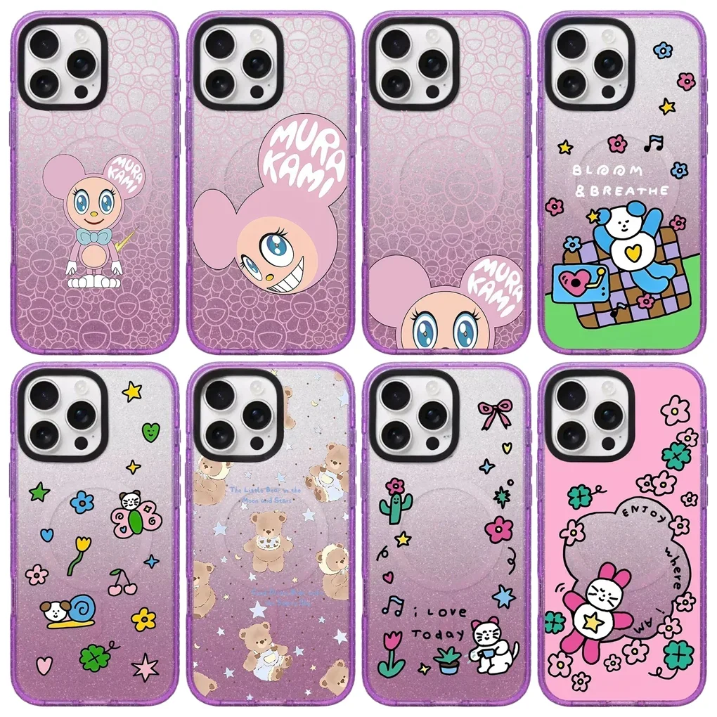 

Cartoon Flower Mouse Blue Purple Star Transparent Border iPhone 14 15 16 Pro Max Protective Case, Fits iPhone 16 Pro Max