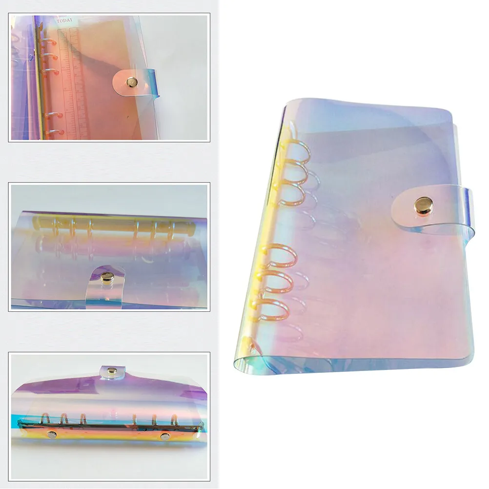 

Creative Laser File Binder Colorful Transparent PVC Loose Leaf Folder for School Office Business Portable Lightweight Fastening