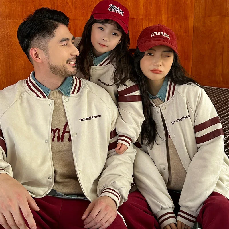 Winter Family Look Warm Bomber Jacket Parent-child Matching Thick Baseball Coat Korean Mother Father and Daughter Son Clothes