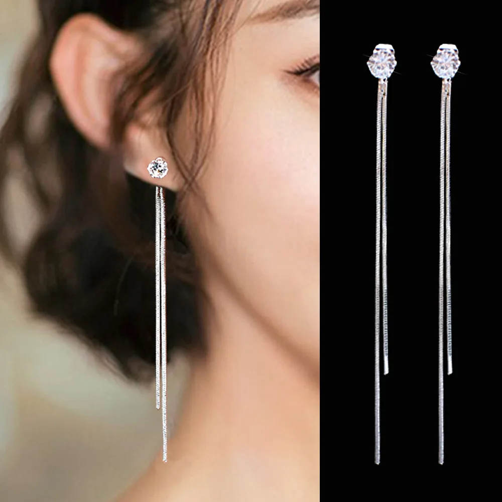 Snake Bone Chain Long Tassel Zircon Crystal Dangle Earring for Women Exaggerated Simple Ear Jewelry Wholesale Christmas Gift