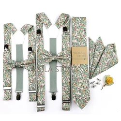 Bretelles en coton fleur pour hommes et enfants, ensemble de nœuds Hankie, fleur verte, bretelles de renfort Craings.com, accessoire cadeau de fête de mariage, nouveau, 2.5cm, 6.5cm
