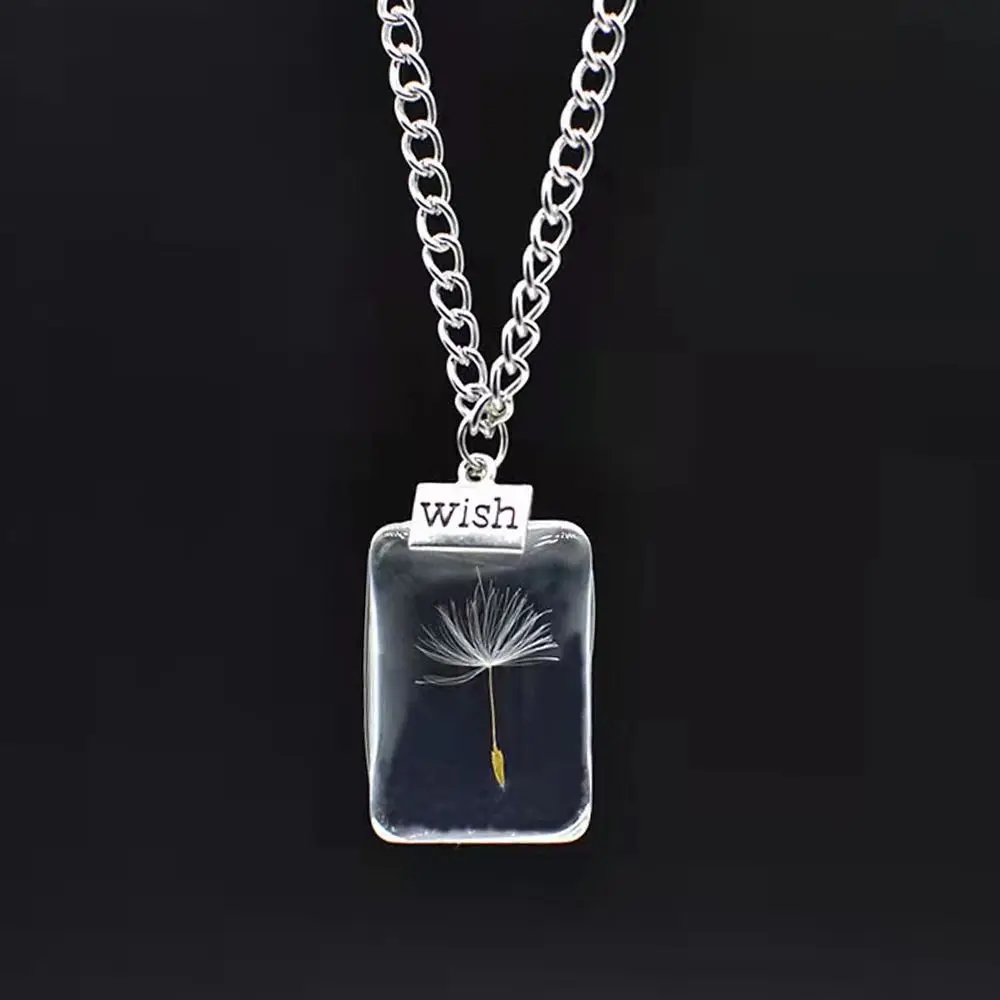 Jewelry Accessories Dandelion Wishing Necklace Handmade Oval Shape Clear Crystal Ball Pendant Choker Heart Shape Silver Color