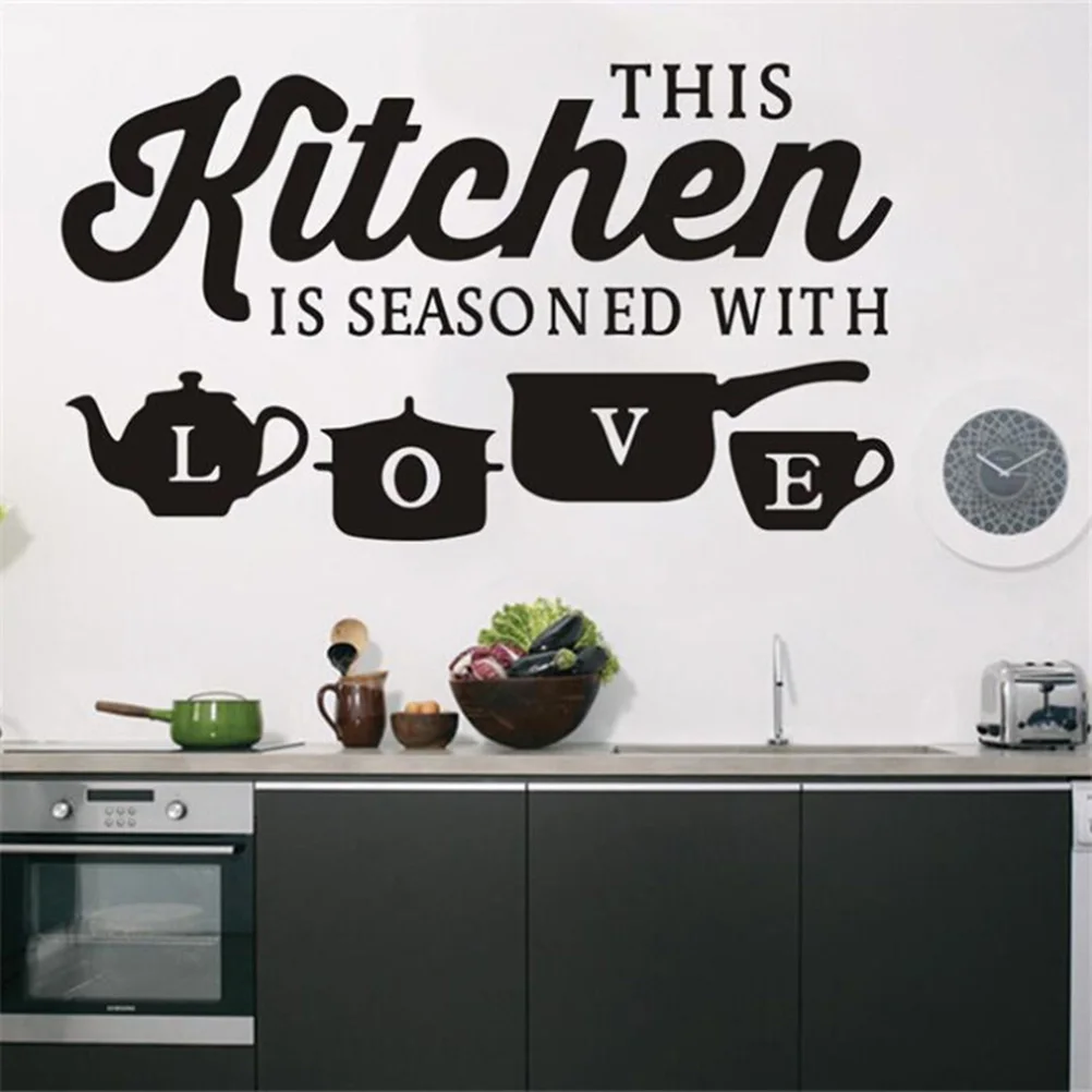 

Wall Stickers Removable Art Murals Wall Decals for Kitchen and Living Room (THIS Kitchen IS SEASONED WITH LOVE,Black)