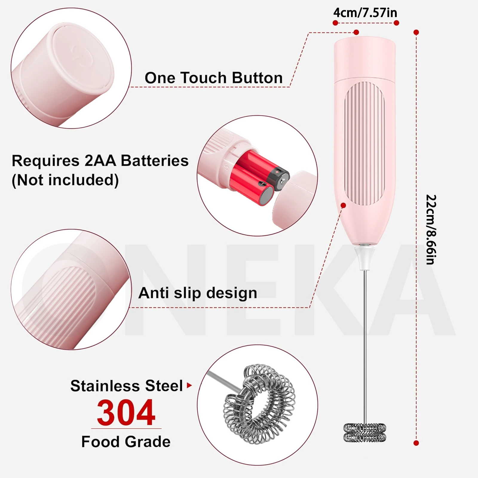 ONEKA صغيرة محمولة قوية ABS الكهربائية الحليب Frother خلاط مشروبات صانع فقاعات للتخييم القهوة كابتشينو فرابيه ماتشا
