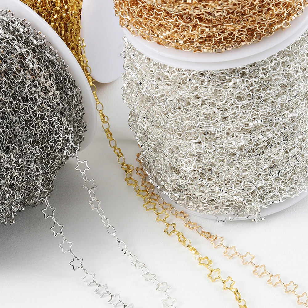 Geen Fade 1Meter Star Ketting Goud Kleur Chain 5Mm Hollow Out Metalen Koperen Kettingen Voor Ketting Sieraden Maken componenten Diy