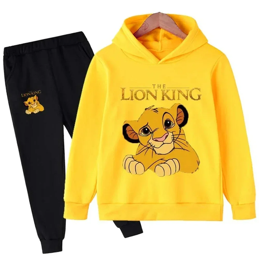 2024 Lion King Cartoon Children Hoodie + Pants 2pcs Set Spring Summer Casual Set Kids Boy Girl Clothing Fashion Tacksuit