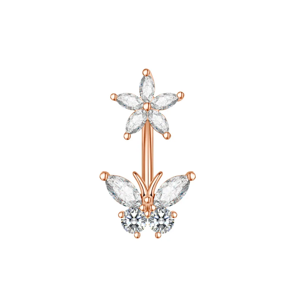 Gold Color Crystals CZ Belly Piercing Dangled Navel Ring