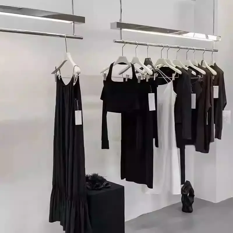 

High-endNew Stainless Steel Light Strip Hanger Women's Clothing Store Ceiling Rack Window Hanging Shelf Clothing Store Boomshelf