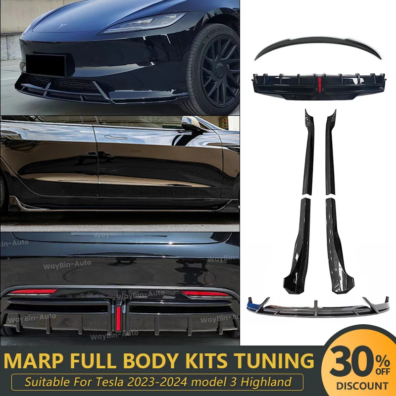 For Tesla Model 3 Highland 2024 FERP Front Facelift Side Skirt Rear Diffuser Spoiler with Pilot Light Tuning MARP Full Body Kit 