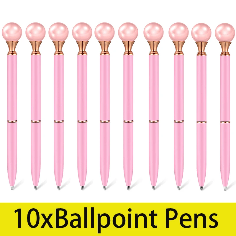 10Pcs Large Pearl Ballpoint Pen High-grade Metal Pens Black Signature Pens Water Pen Office Supplies