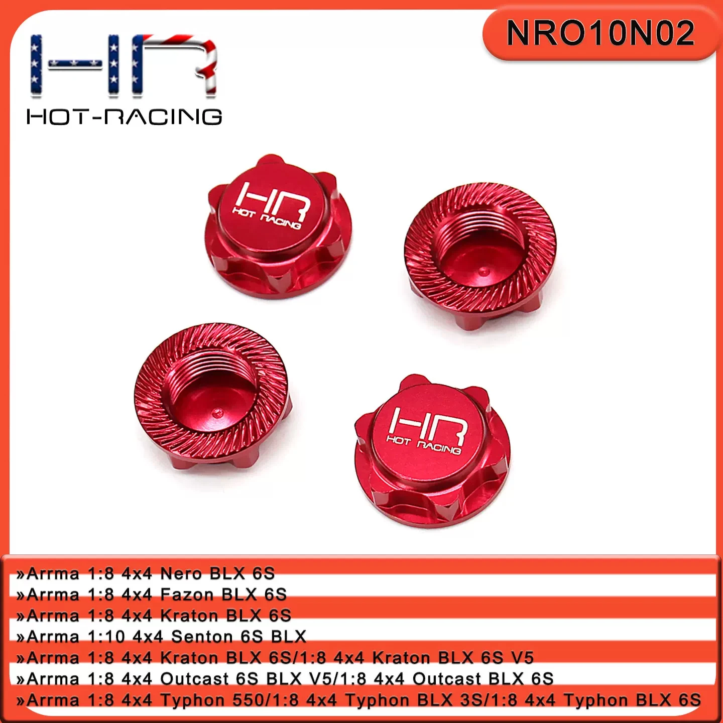 Hot Racing HRANRO10N02 Red Alum 17mm Serrated Dirt Shield Wheel Nuts (4pcs) for 1/8 Arrma Nero/Kraton/Talion/Typhon