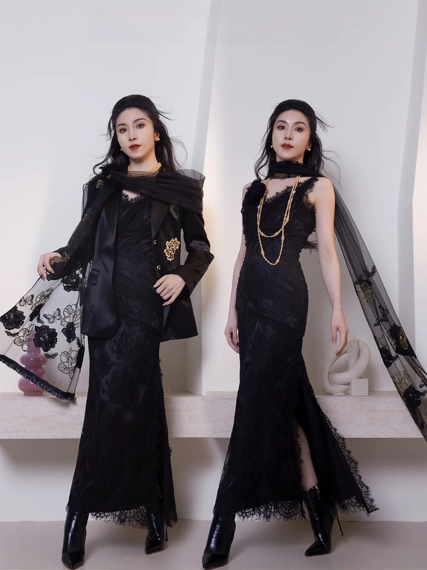 

Изысканный шерстяной костюм с вышивкой Dr by Xuan ng, из плотного шелка и шерсти (40 момме), повседневный, для женщин