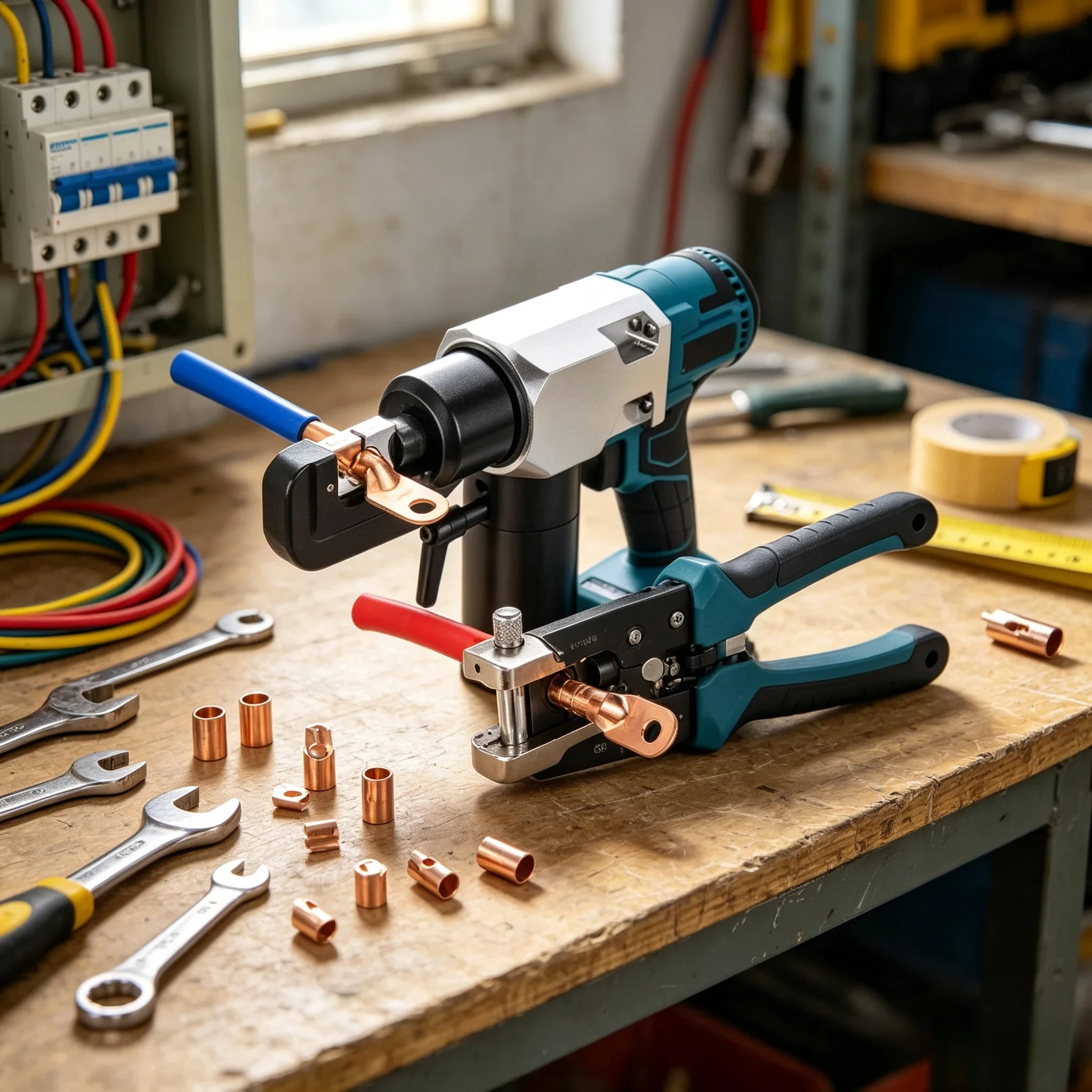 Portable Rechargeable Hydraulic Crimping Tool 70‑240mm², Lithium Battery Electric Cable Lug Pliers for Wire Terminal Pressing