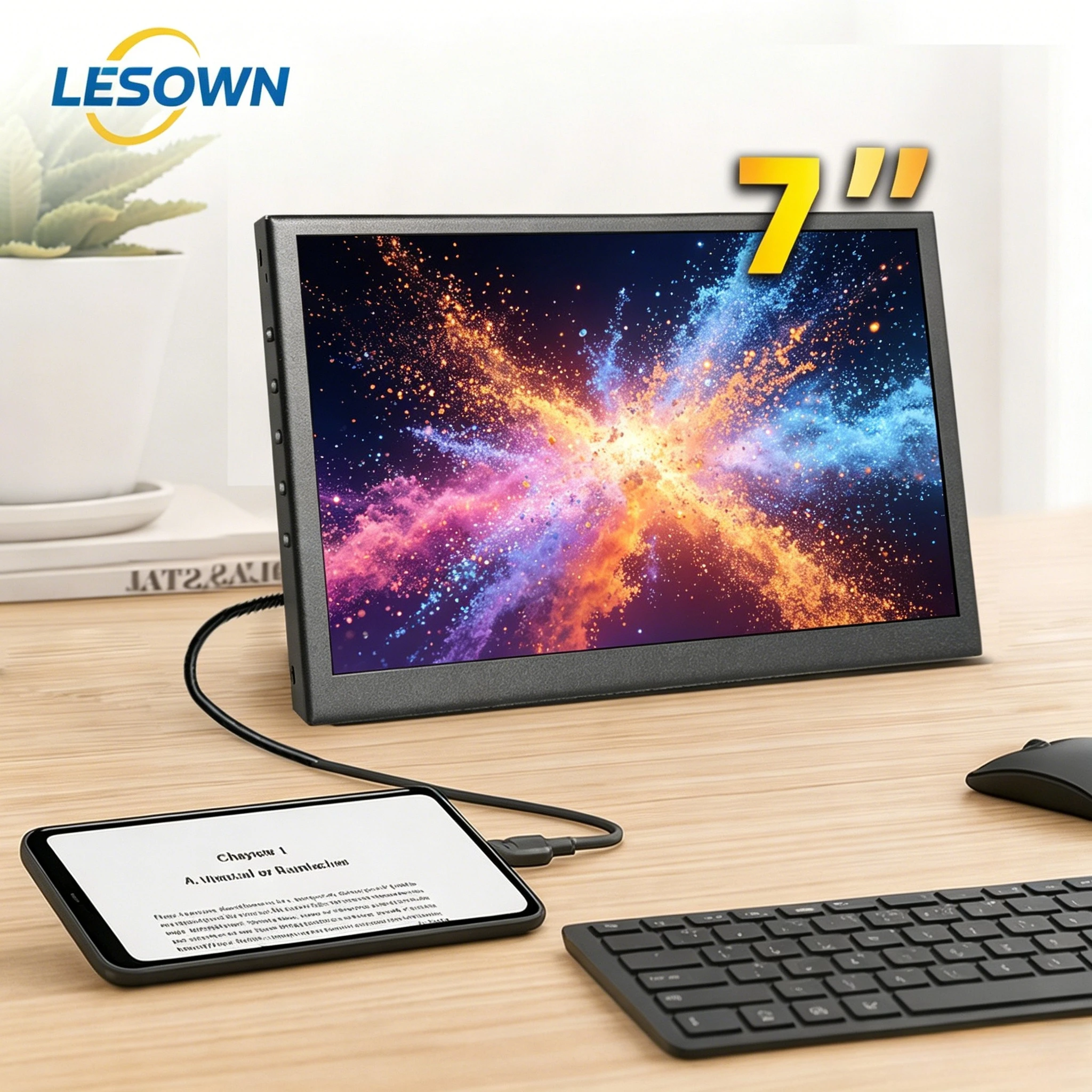 LESOWN 7 Inch Aluminum Case Sub-screen 1024x600 IPS PC Hardware Monitor Type-C Auxiliary Display for AIDA64 Computer Chassis
