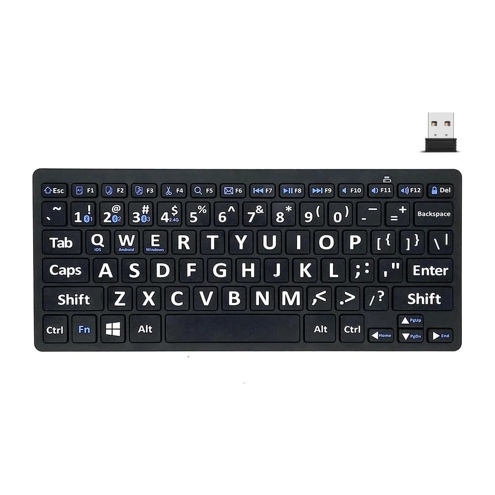 

BT 2.4G Receiver Keyboard Oversize Letters Easy to See 78 Keys For Elderly Or Visually Impaired Keyboard For Low Vision Seniors