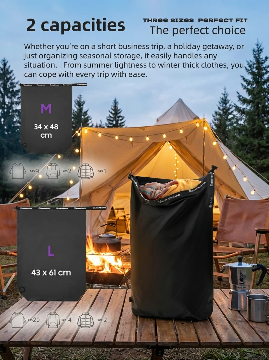 Glamping Vakuum-Kompressionsbeutel Ohne Pumpenbedarf Wasserdichter Ausrüstungsorganizer für Schlafsack Daunenjacke Vanlife Platzsparend – Detail 4