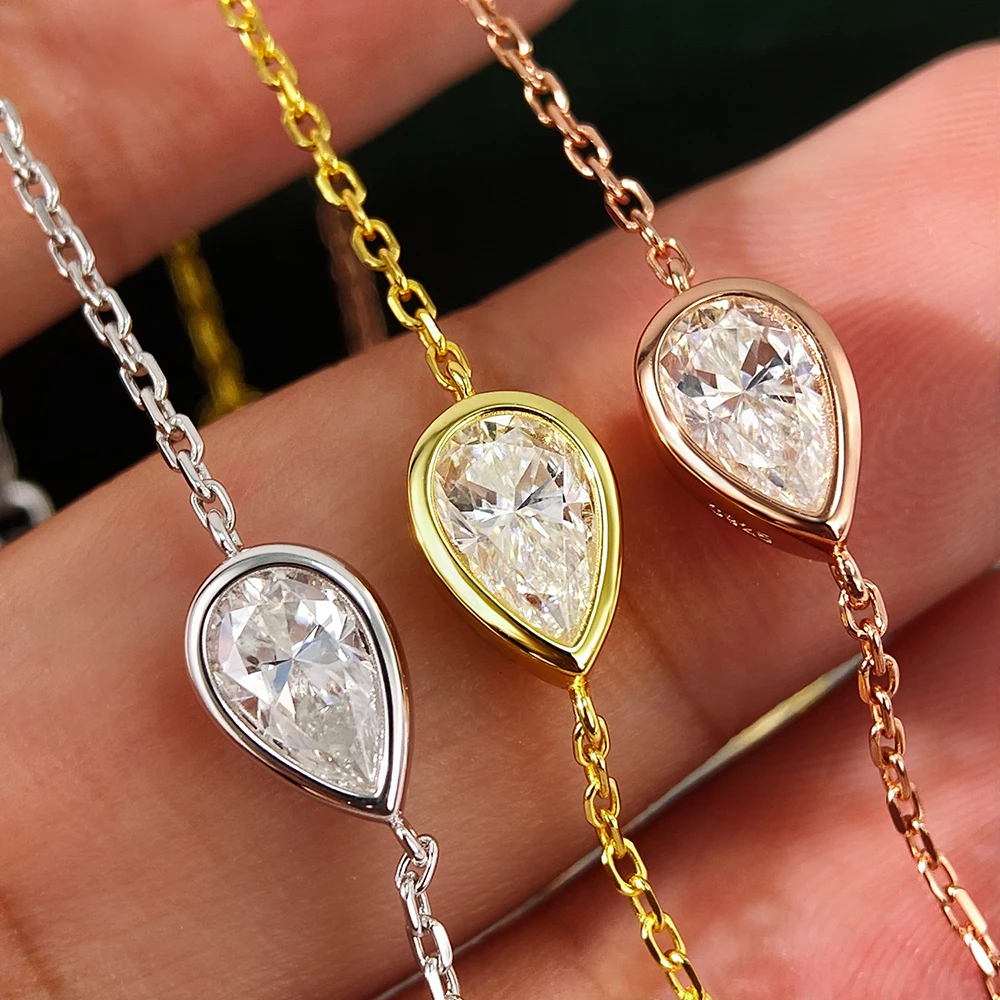 Onnelik 1-2CT Teardrop Cut Moissanite Tennis Bracelet S925 Sterling Silver White/Yellow Gold Plated Fine Jewelry Gift for Women