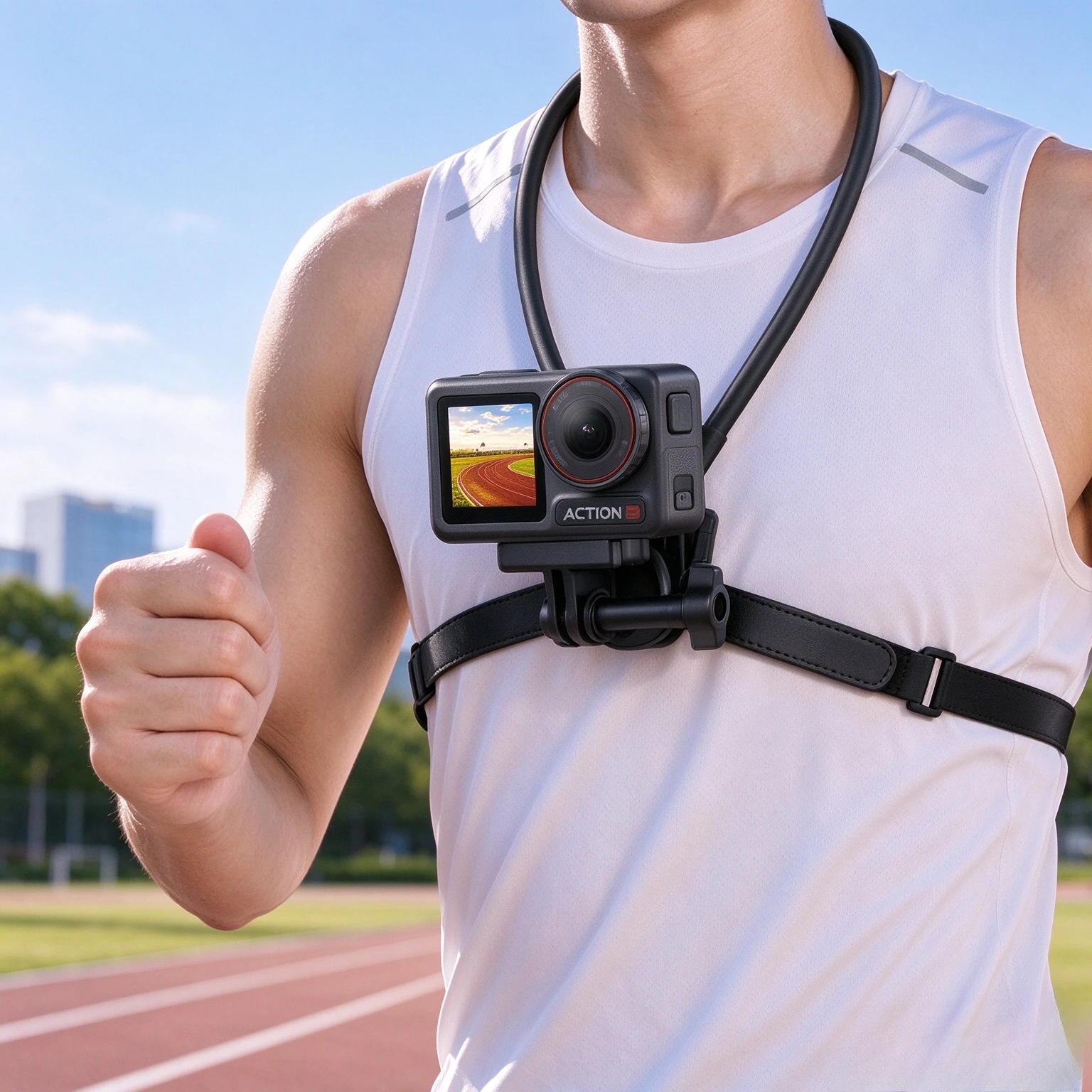 360° Rotating Neck Mount Action Camera Holder for POV Fishing or Cycling, Landscape/Portrait Switching, Aluminum Locking Clip