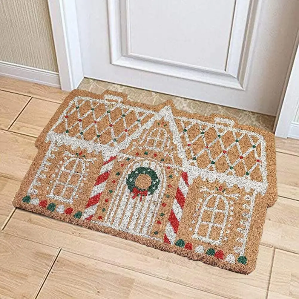 Christmas Floor Mat Cartoon House Shape Thickened Water Absorption Bathroom Rug Holiday Entry Carpet Indoor Outdoor Doormat