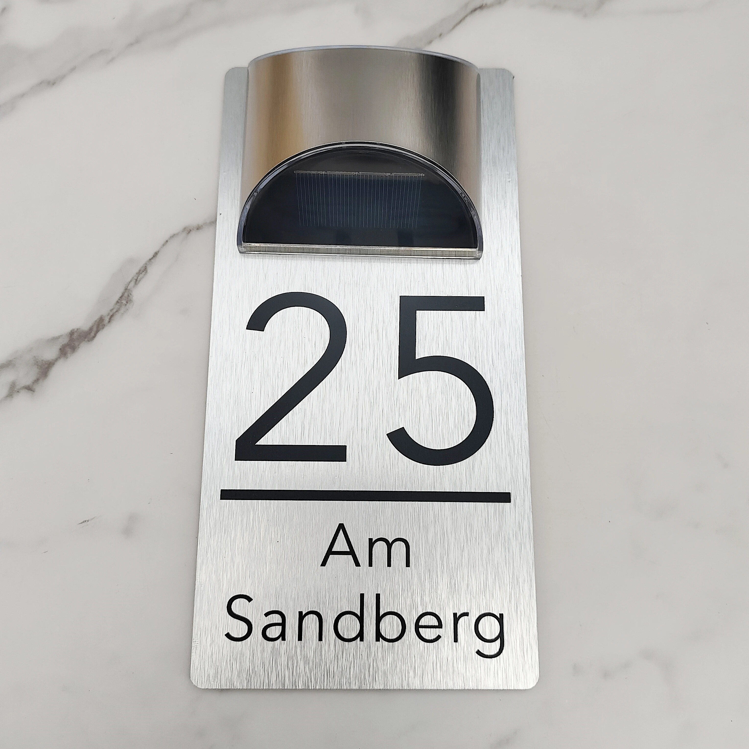 Brushed Silver Personalized Custom House Number Plate Light Glow Solar Led Lit Signs Composite Aluminum OutDoor Address Plaque