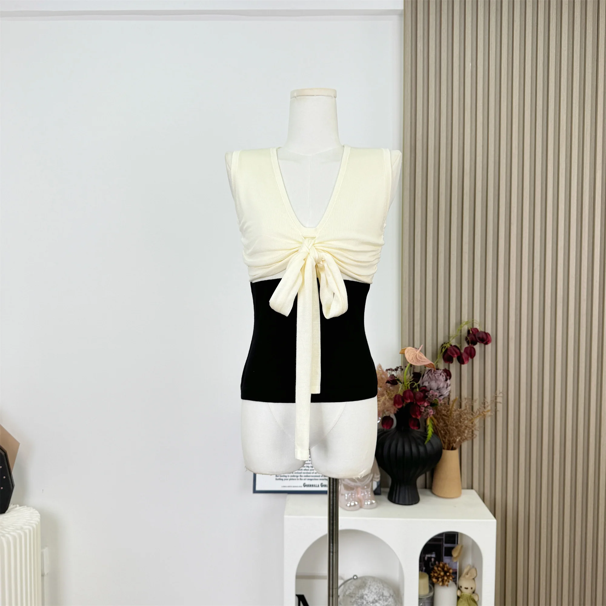 

Летняя женская винтажная вязаная майка в Корейском стиле Shoujo Aesthetic Coquette Gyaru, французский контрастный цвет, без рукавов, Old Money, вечерние 2000-х годов