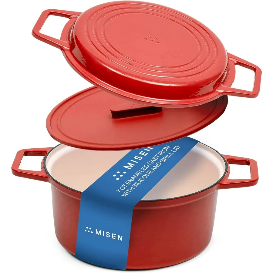 

7-QT эмалированная чугунная голландская духовка, устойчивая к сколам эмалированным покрытием, толстый железный сердечник для сохранения тепла, большая духовка для приготовления пищи S