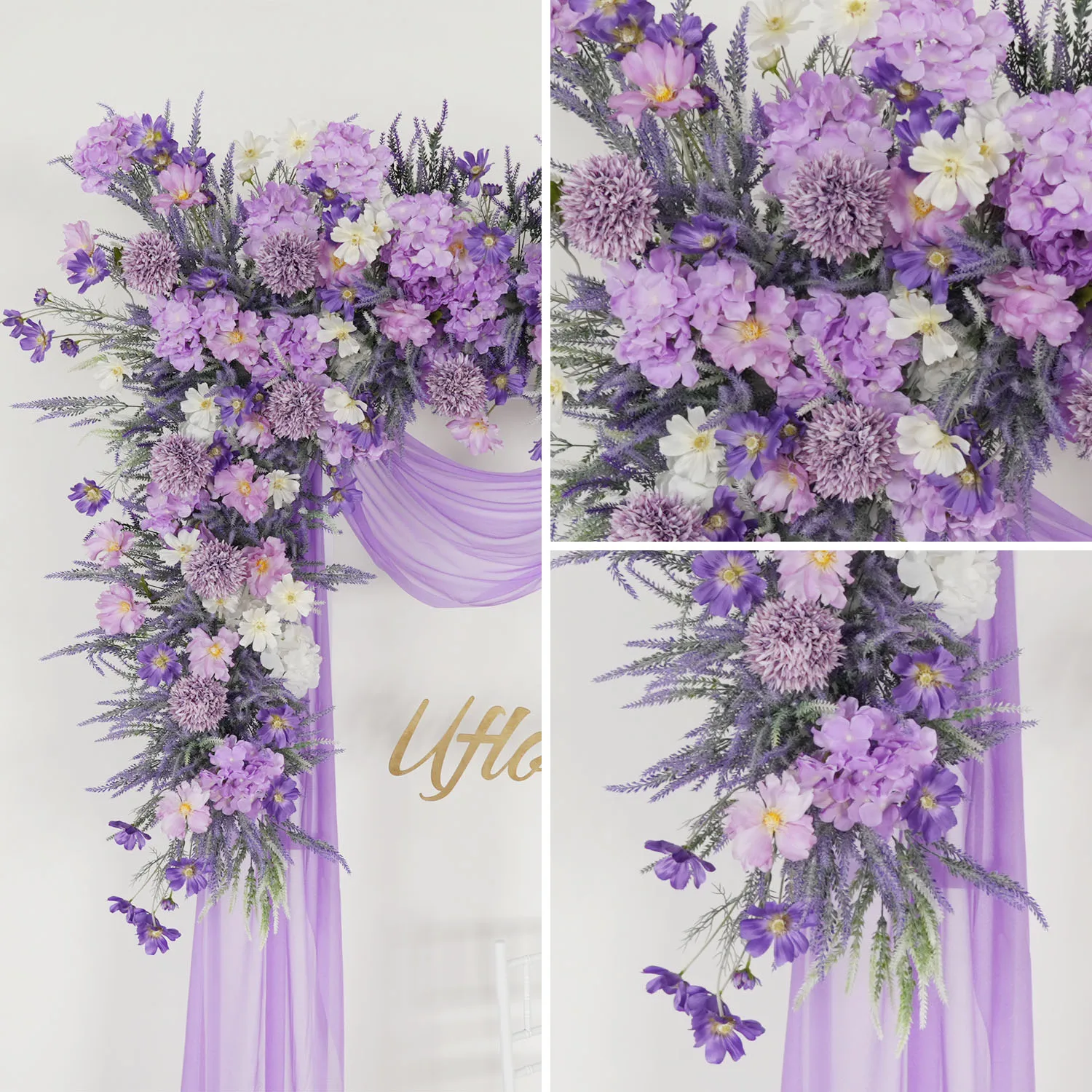 

Uflower Purple Wedding Decoration Artificial Flower Floral Arch Backdrop Arrangement Hanging Flower Row Road Lead Flower Ball