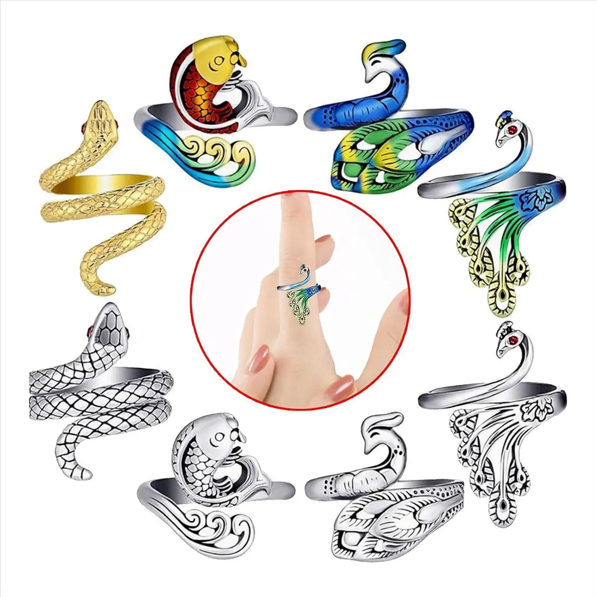 FOR HOME 8-Piece Set of Adjustable Knitted Crochet Ring, Finger Guide Yarn Tension Ring, Crochet Ring for Finger Knitting Rings