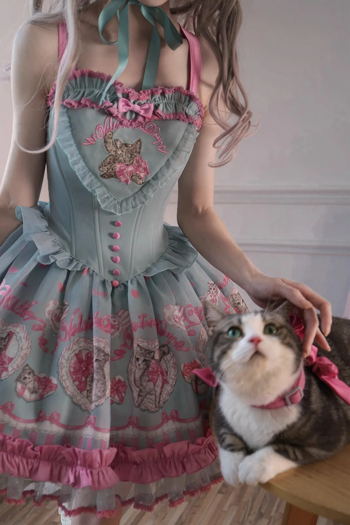 Coalfell Love Castle Original - Kitten - Organza Exquisite and Gorgeous Lolita Puff Skirt Sweet and Cute JSK Fairy Dress OP