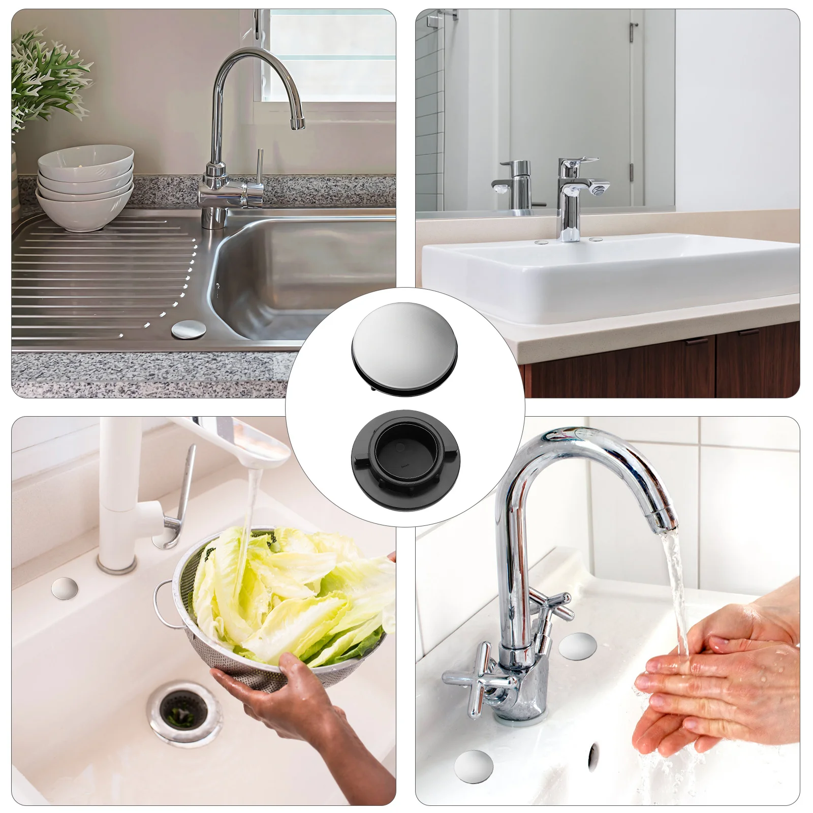 6Pcs Durable Stainless Steel Faucet Hole Covers Kitchen Sink Accessories Easy to Replace Install for Clean Tidy Look