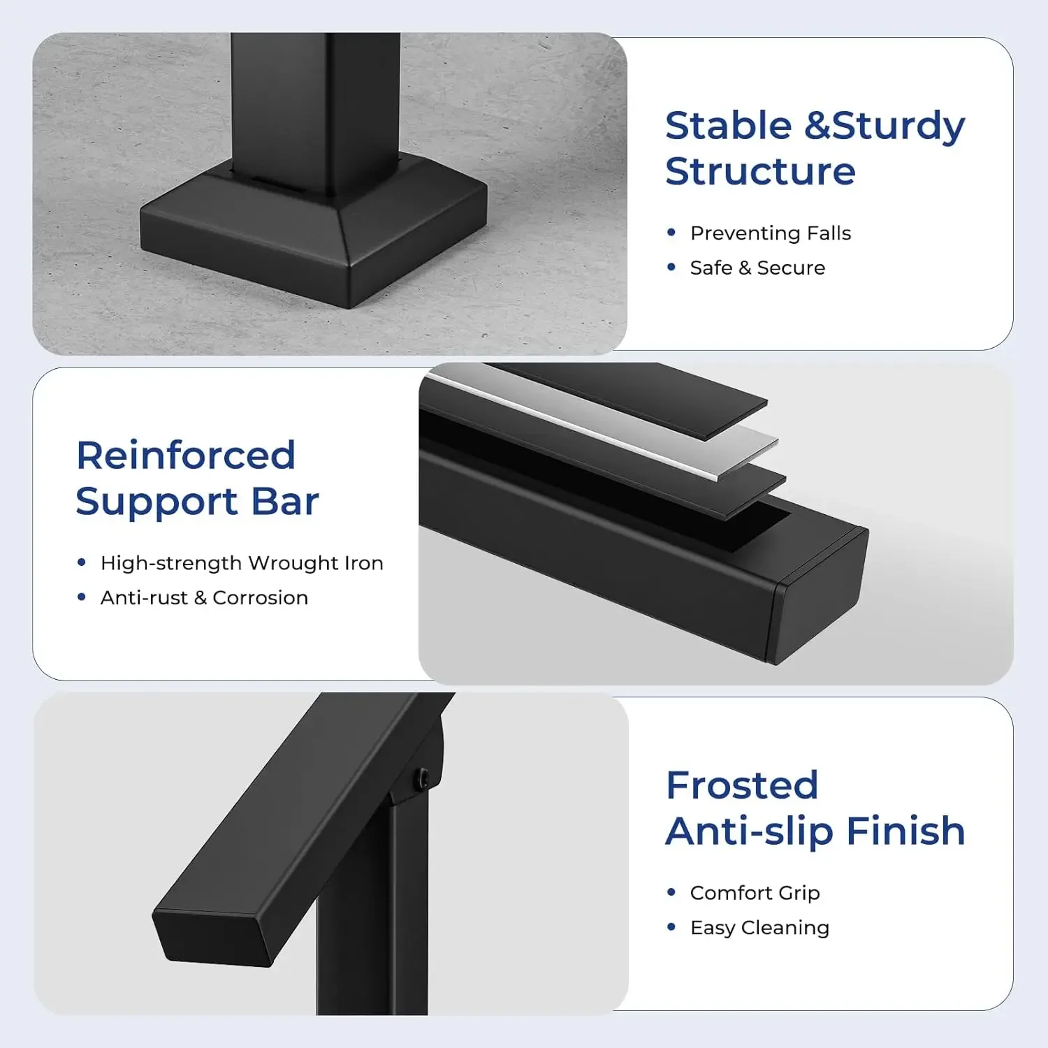 درابزين من الحديد المطاوع في الهواء الطلق لـ 3-4 خطوات، درابزين الشرفة، مناسب لخطوات الخرسانة، متين وأنيق لمنزلك