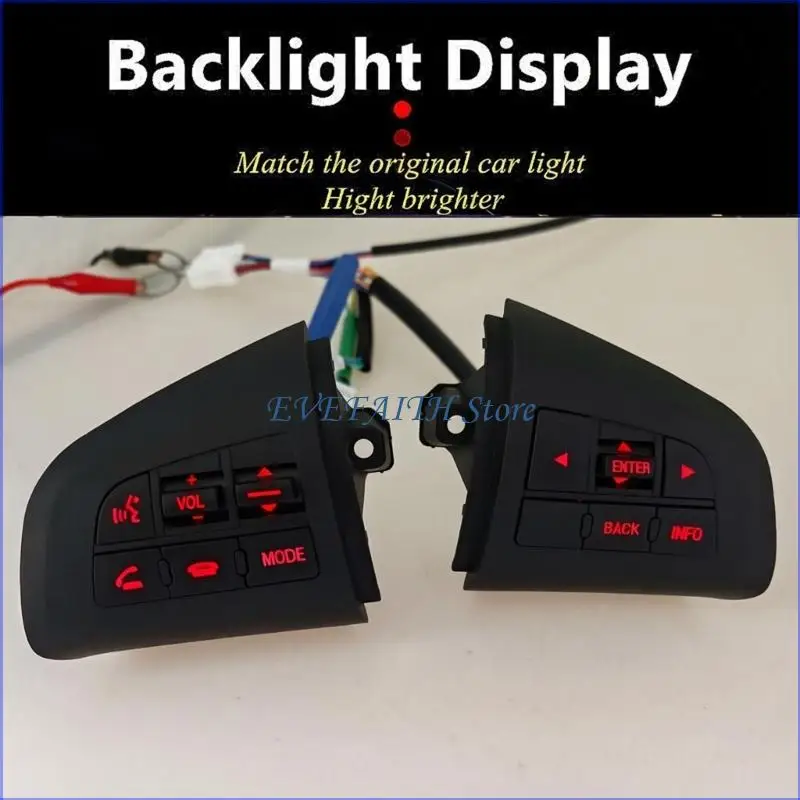124B Steering Wheel Button Set with Left Right Pair, Wire Leads, Phone Menu Info Layout, and Black ABS Housing for CX7 Trim