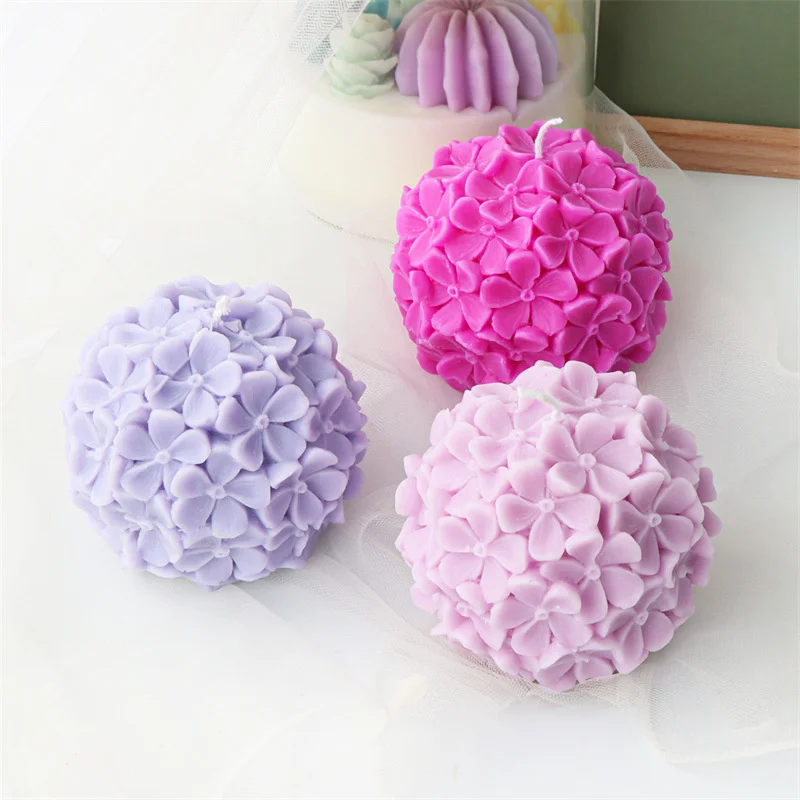 Flower Ball Silicone Candle Molds Aromatherapy Crafts Candles Spherical Flower Relief Resin Mold for Handmade Wedding Souvenirs