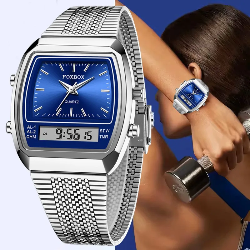 

2025 Новые женские часы FOXBOX, лучший бренд, роскошные квадратные цифровые часы для женщин, модные элегантные спортивные водонепроницаемые кварцевые часы Femme