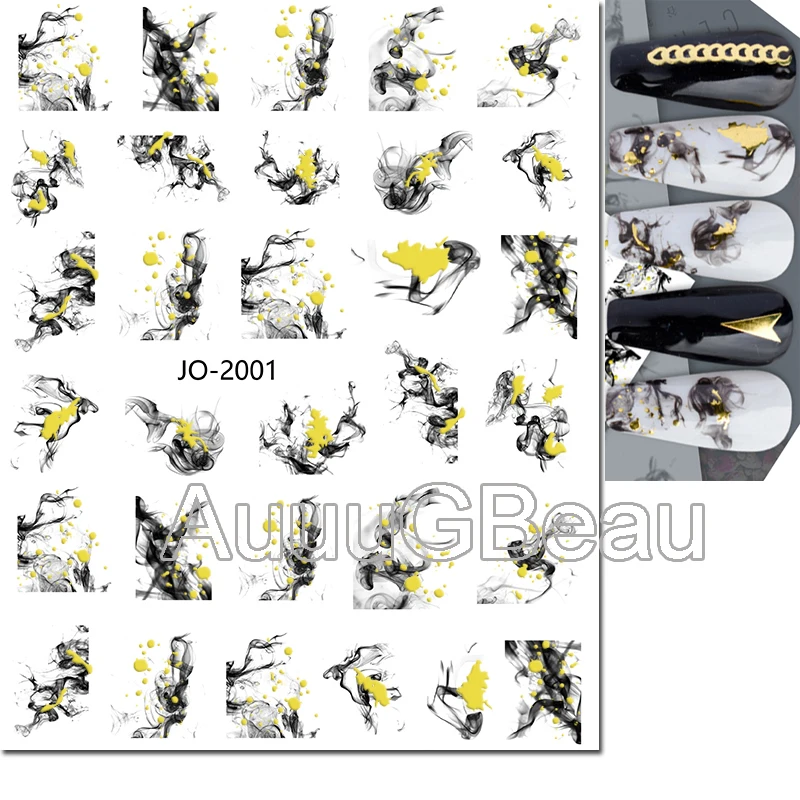 3d Nail Art Decals Golden Lines Blooming Smokes Mables Adhesive Sliders Nail Stickers Decoration For Manicure