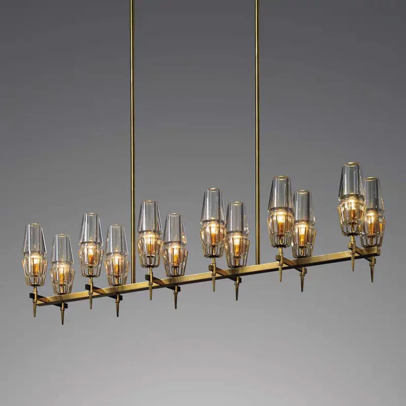

New Light Luxury Crystal Chandelier Rectangle Dining Room Ceiling Chandelier for Bar Decoration, Dimmable Lamps