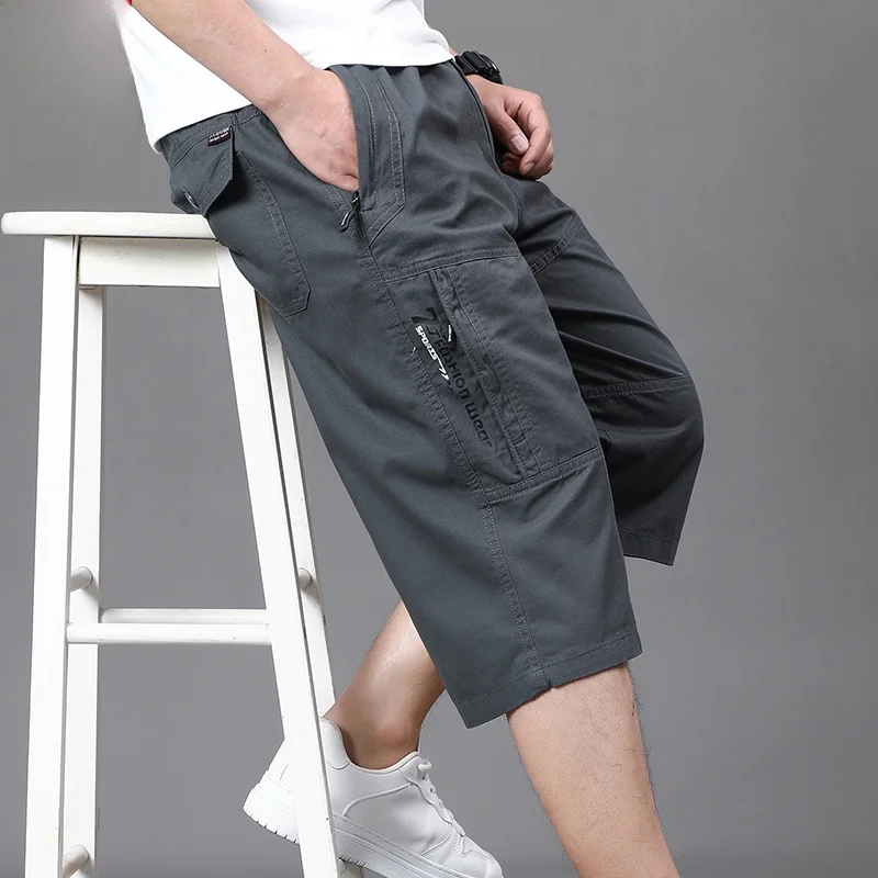 

Men's Casual Loose Cotton Workwear orts Summer Thin Pure Cotton plus Size mid Waist Straight Leg Cool Feeling Outdoor Wear