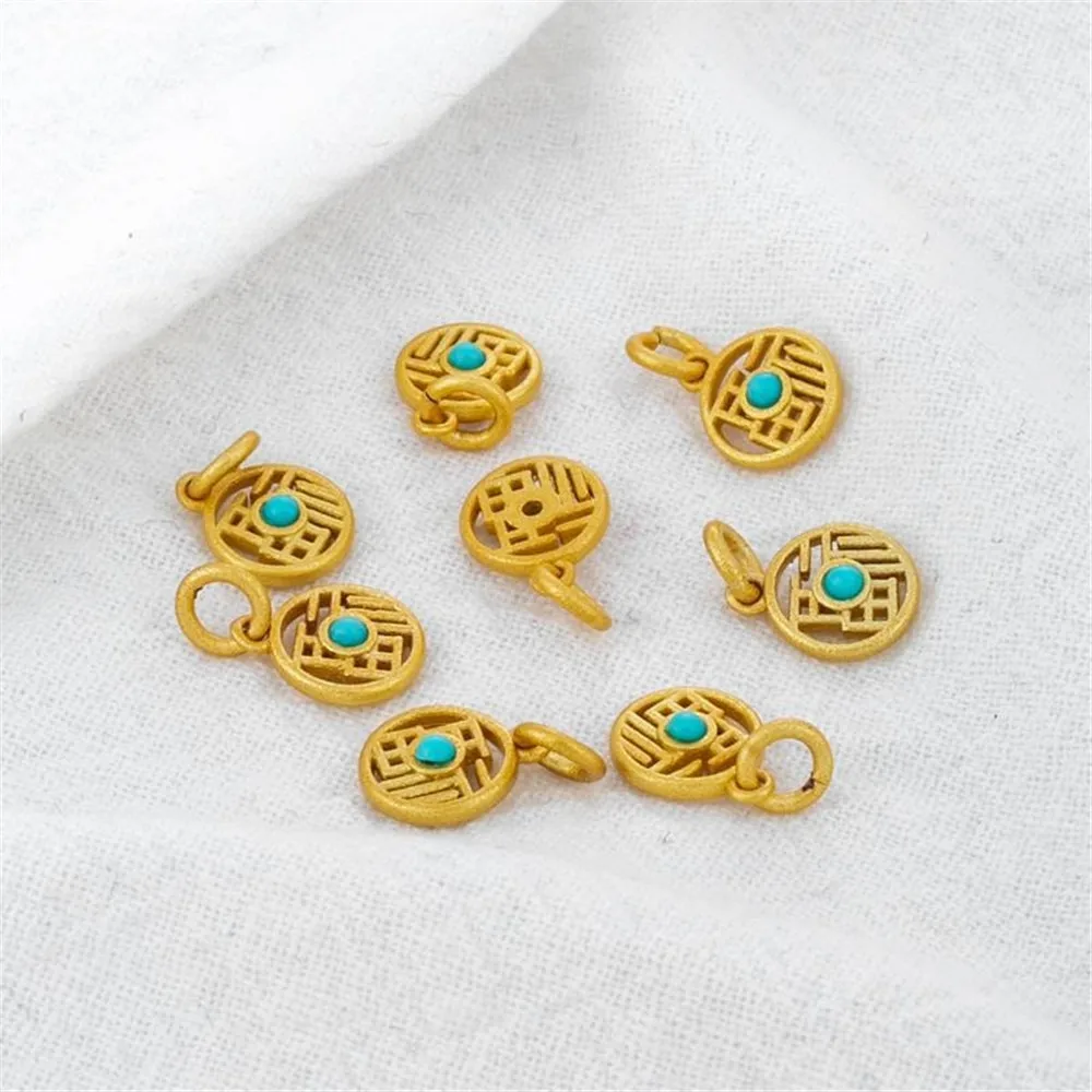 18k Matte Gold Color-preserving Zircon Matte Hollow Fu Character 8mm Tag Bracelet Necklace DIY Jewelry Pendant
