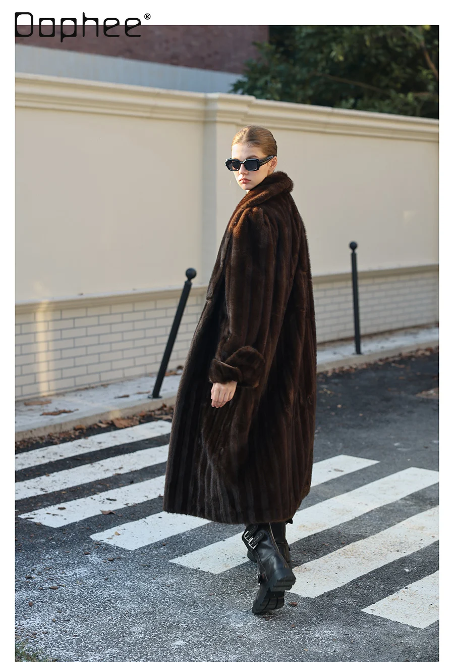 

Экологичное утолщенное пальто с шалью и воротником средней длины в стиле ретро, высококачественное пальто из искусственной норки, меховое интегрированное зимнее пальто для женщин