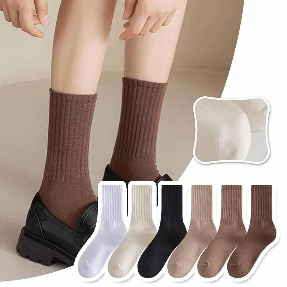 Retro Women Socks Japanese Style Autumn New Solid Color Warm Casual Breathable Home Loose Socks Girls Crew Simple Striped S Z8L1